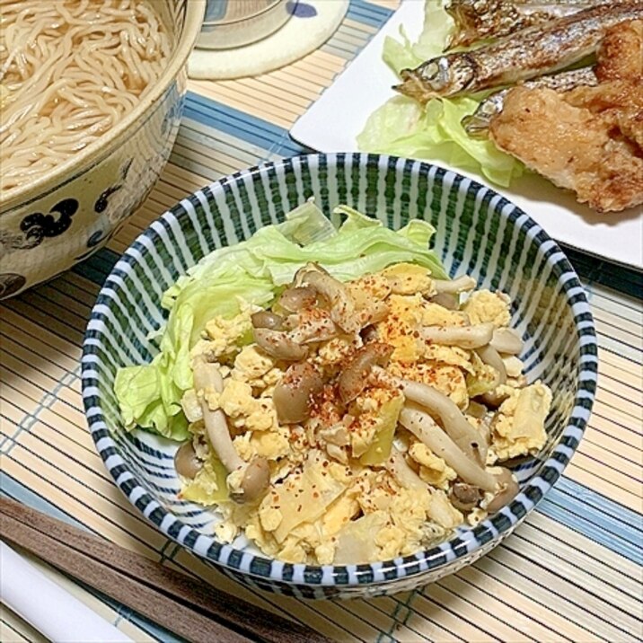 ぐるぐる混ぜ焼いて最後にだし醬油するだけタマキノコ